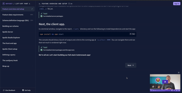 Gif demonstrating sliding page transitions when navigating between lessons