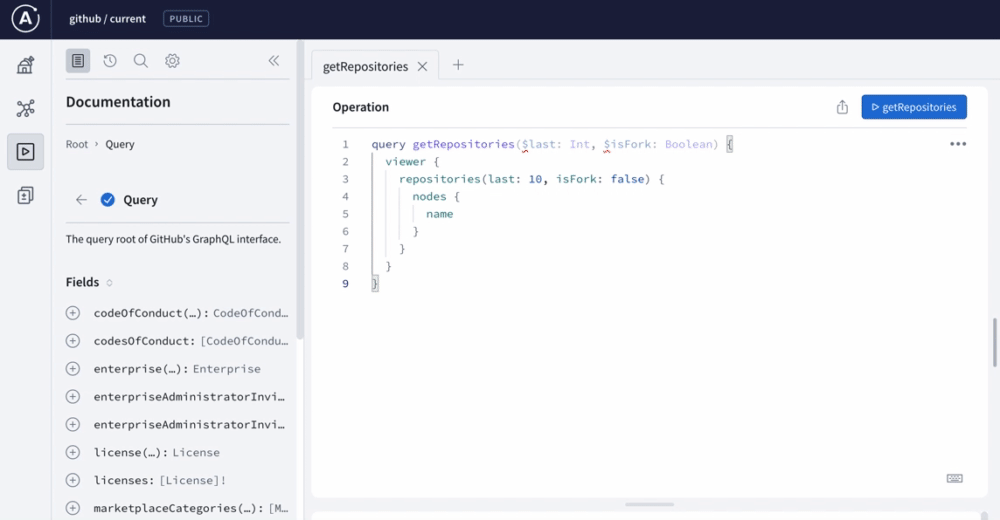Click run query button in Apollo Studio Explorer